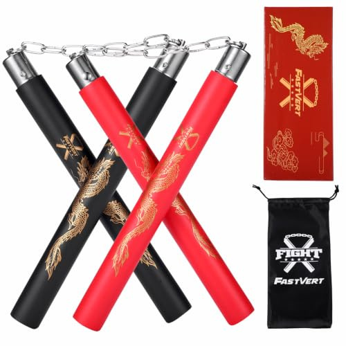 fastvert 2 pairs Durable Nunchuck,Lightweight Foam Training Nunchucks for Beginners and Kids (Feature:Thicker Stick with Steel Swivel Chain)