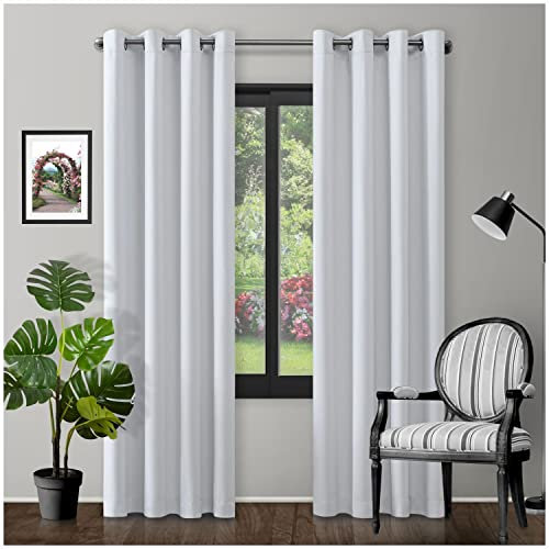 Eyelet Top Blackout Curtains Large Door Thermal Insulated Panels For Bedroom/Living Room, White, 90X90 Inch