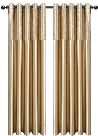 CHARKHAH Crushed Velvet Faux Silk Curtains for Bedroom Living Room Elegant and Silky Blackout Fabric Pair of Fully Lined Door Curtain with Eyelet Rings (Champagne Gold, 46 Wide x 54 Drop)
