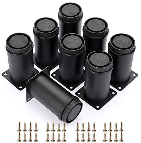 OwnMy 8PCS 4 Inch Stainless Steel Furniture Legs Feets Adjustable Metal Cabinet Desk Legs, Black Round Metal Furniture Risers Coffee Table Replacement Legs Heavy Duty Sofa Legs TV Stand Dresser Legs