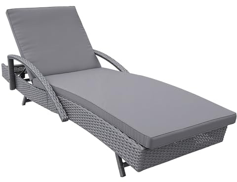 Panana Outdoor Rattan Sun Lounger, Ergonomic Recliner Bed Lounge Sunlounger with Cushion Garden Wicker Daybed Furniture for Patio Poolside Conservatory