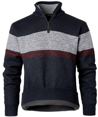 Harbrosrce Hombre Jersey con 1/4 Cremallera Forro Polar Suéteres Punto a Rayas