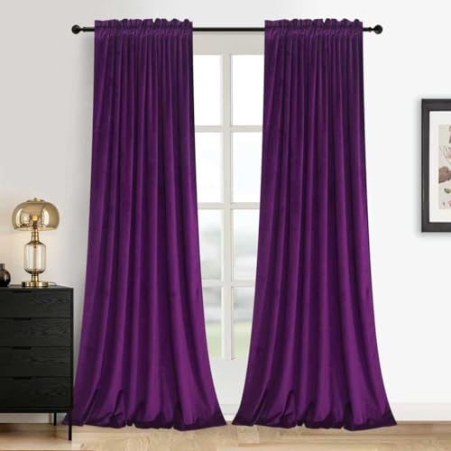 Roslynwood, Extra långa gardiner lila orkidé sammet fönstergardiner med stångficka elegant heminredning för vardagsrum, matsal, kontor, teater, korridor, 132 x 304 cm, 2