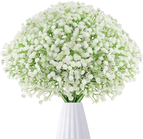 HNVNER Artificiel Gypsophiles Artificielles Bouquet Fleurs Artificielles Deco Fausse Fleur pour Mariage Extérieur Bouquet de Mariée Décoration de Maison, Blanc