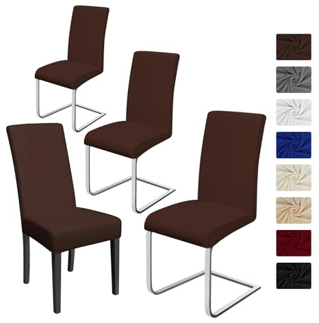 BalladHome Stuhlhussen 4 Stück, Stretch-Stuhlbezug elastische Moderne Husse Elasthan Stretchhusse Stuhlbezug Stuhlüberzug bi-Elastic Spannbezug, sehr pflegeleicht und langlebig Universal- Braun-J