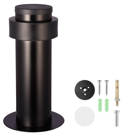 Fermaporta Da Pavimento In Acciaio Inox, Ferma Porta Da Pavimento, Con Paraurti In Gomma, Viti E Adesivo 3m, 3 Metodi Di Installazione, Per Tutti I Pavimenti Duri (Nero/Black, 6cm/2.36in)