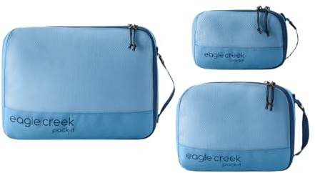 Eagle Creek Pack-It Reveal Cube Set - Packing Cubes for Compartmentalizing Luggage - Durable - Ultra-Lightweight - Water-Resistant - Easy Grab Zipper Pull - Mesh Windows - Blue Dawn - XS/S/M