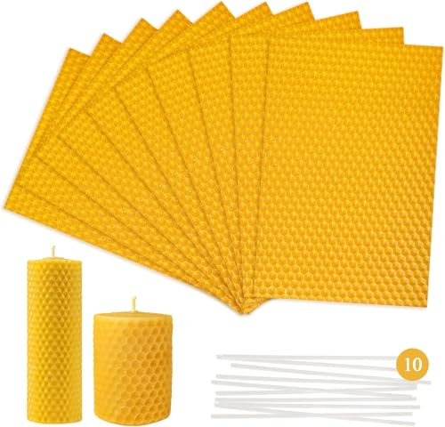 DAWRIS 10 Pcs Beeswax Sheets for Candle Making, DIY Candle Making Kit for Kids and Adults (5.1 x 3.5 in)