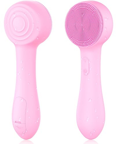 Facial Cleansing Brush Silicone Face Scrubber Waterproof Rechargeable Exfoliator Massage Device for Men & Women, Deep Pore Cleansing, Exfoliating, Removing Blackhead Electric Face Scrub Brush (Pink)