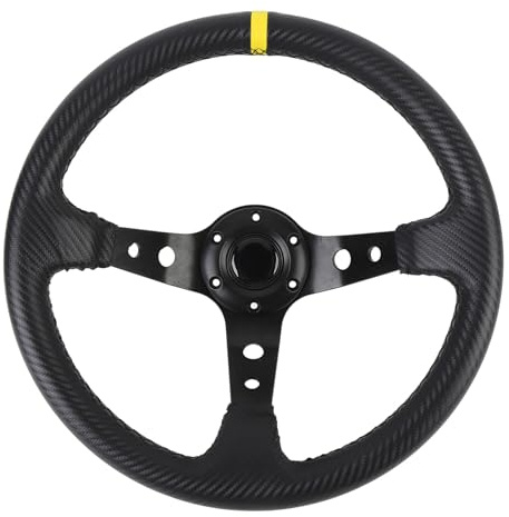 Volante per Auto 14 Pollici Volante Sportivo Universale in Fibra di Carbonio con Pulsante Clacson (YELLOW)
