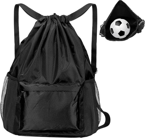Runmeihe Drawstring Gym Bag for Kids & Adults, Large Waterproof Swimming PE Bags, Sports String Backpack, Oxford Fabric Football Bag for School Travel Climbing Hiking