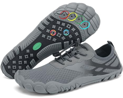 SAGUARO Escarpines Hombre Agua Mujer Secado Rápido Barefoot Zapatillas de Agua Antideslizante Zapatillas de Playa Transpirable Zapatos para Surf Snorkel Piscina Kayak Natación Gris Oscuro,Gr.43