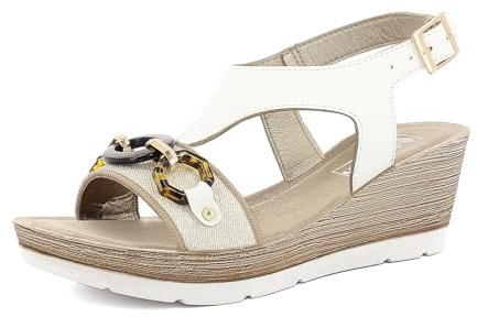 Sandali Donna con Cinturino Regolabile, Zeppa e Catena, Zeppa 6,5cm