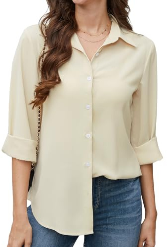 Stamain Camisa Mujer Manga Larga Elegante Blusa Casual con Cuello en V Informal Oficina Camisas Botones de Vestir