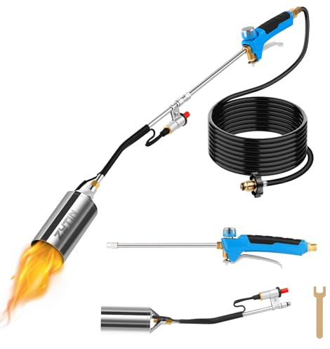 Propane Torch Weed Burner,Weed Torch,High Output 500,000 BTU,Blow Torch with Flame Control、Turbo Trigger Push Button Igniter and 10FT Hose,Flamethrower for Garden,Weeding,Roofing, Snow,Road Marking