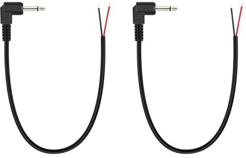 Greluma 2 St 90 grader 3,5 mm hankontakt till bar tråd öppen ände, 25 cm rätvinklad armbåge TS 2 polig mono 1/8 pluggkontakt för ljudkabelreparation