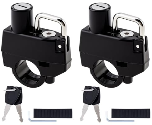Windance 2Pcs Serrure de Casque de Moto, Crochet de Support de Casque pour 22mm Guidon, Serrure de Sécurité Antivol pour Moto Vélo Cadre Tube Pare-Chocs Porte-Bagages (Clé Même)