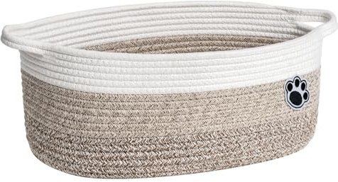 TIMEYARD Hundespielzeug-Geschenkkorb Leer, Geflochtene Aufbewahrungskörbe zum Ordnen, Baumwollseilkörbe für Regale, Hundebehälter mit Griffen, 35 x 25 x 15 cm, Gemischt Braun