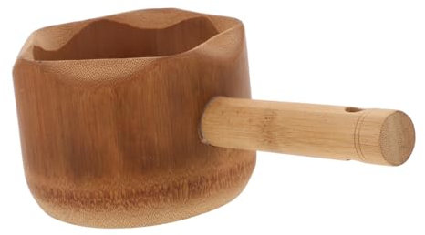 Vaguelly Mestolo Per Acqua in Bambù Manico Ergonomico Curvo, Paletta Multiuso Per Bagno, Sauna e Giardinaggio, Mestolo Da Bagno Design Artigianale Pratico e Funzionale Per Uso Domestico e Ristorazione