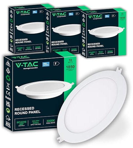 V-TAC 4x Pannello LED Piccolo da Incasso Rotondo 18W - Chip Samsung - Diametro 220 mm - 1850 Lumen - IP20 - per Soffitto, Casa, Ufficio - Mini Pannelli Lampada - Luce Bianca Fredda 6500K