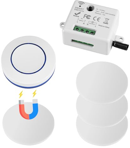 Interruttore radio luce 230 V, set di interruttori della luce wireless con telecomando fino a 30 metri, interruttore della luce senza batteria per lampade fino a 1500 W, facile da installare, set di