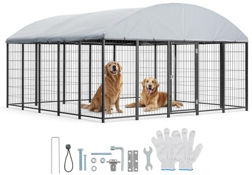 VEVOR Chenil Extérieur 3x3x1,65 m Enclos pour Chien avec Toit Cage Extérieure pour Grands Chiens Parc Robuste pour Chiens avec Bâche en PE Résistante aux UV et Imperméable, Verrou de Porte Sécurisé