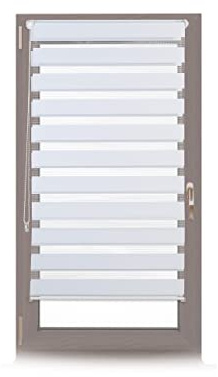 Relaxdays Doppelrollo Klemmfix ohne bohren, Seitenzugrollo mit Streifen, Duo-Rollo für Fenster, Stoff 56x156 cm, weiß