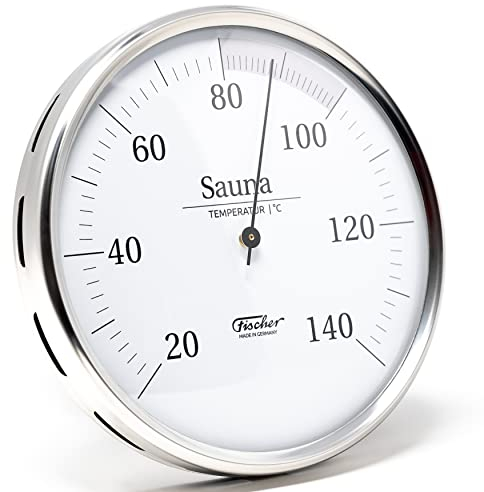 Fischer 198.01 - Sauna-Thermometer - 160mm Sauna-Bimetall-Thermometer aus Edelstahl - Made in Germany