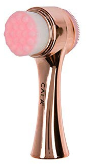 CALA Dual-Action Facial Cleansing Brush (Rose Gold & Pink), Superfine Soft Bristles Deep Clean Pores, Removes Makeup + Sunscreen, Water-Resistant for Shower Use, Daily Tool
