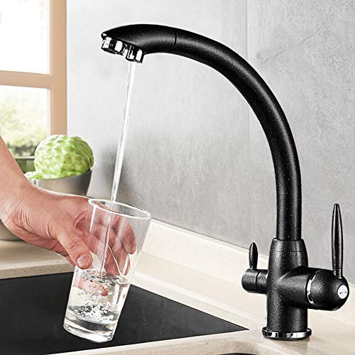 Onyzpily Schwarz 3-Wege-Filter Reines Wasser Küchenarmatur Doppelgriff Heißes und kaltes Trinkwasser Küchenmischbatterien