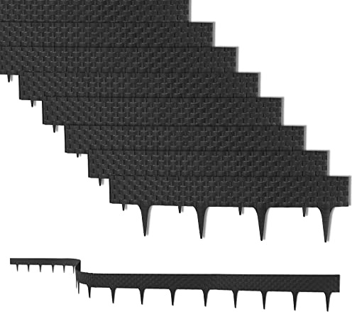 Bordure de gazon de 6,4 m avec 8 éléments 81 cm - Plastique flexible en rotin - Bordure de parterre, palissade - 20 cm de haut.