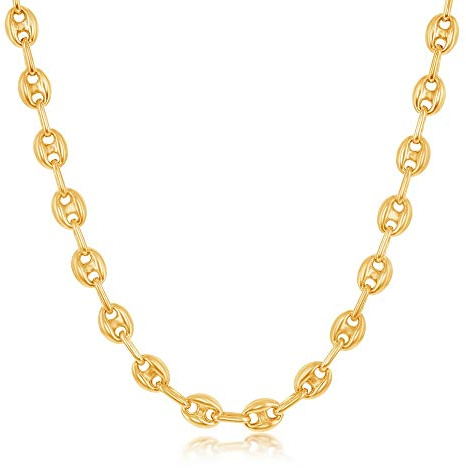 Beaux Bijoux Coffee Bean Necklace Puffed Mariner Anchor Chain Link Necklace Gold | 14k Gold Plated and Silver | Chain Link Necklaces for Women (6mm- 20 inch)
