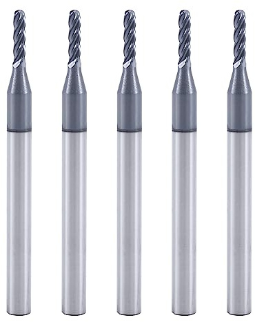 XYunEnZ ISB Ball Nose End Mill Cutter, 1/16 Diameter, 1/8 Shank Diameter, 4 Flute Micro Grain Carbide Mrill Bits CNC Router Bits for Hardened Steel, Stainless Steel, Alloy Steel, Aluminum, Suitable