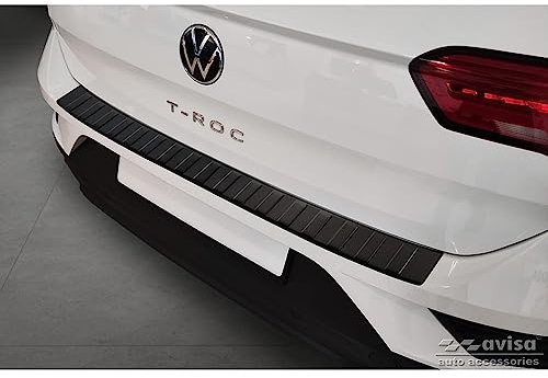 Avisa Matt-Schwarz Edelstahl Heckstoßstangenschutz kompatibel mit Volkswagen T-Roc 2017-2022 & Facelift 2022- inkl. Cabrio 'Ribs', Mattschwarz