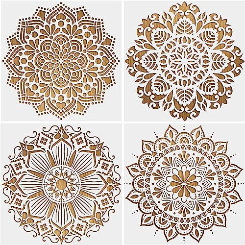 4 Stück Groß Mandala Schablonen, Mandala Wand Schablonen, Schablonen Zeichnen Set, für Scrapbooking Zeichnung Verfolgung DIY Möbel Boden Dekor Wände Fliesen Holz Stein Scrapbook (Groß Weiß)