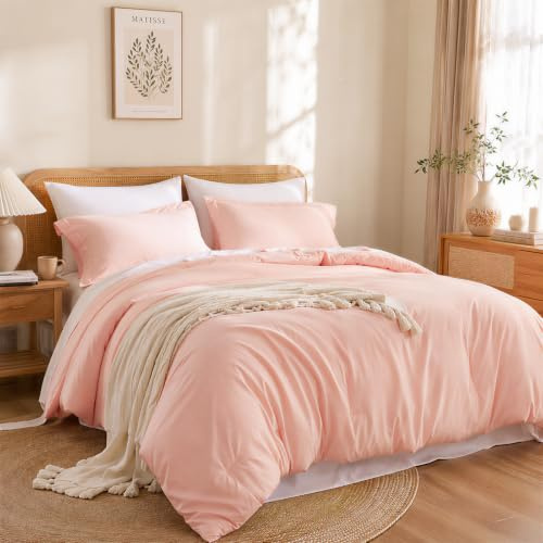 weigelia King Size täcke set 7 delar sängkläder för rodnad säng i en väska enfärgad rosa mjuk mikrofiber sängkläder set med lakan örngott och örngott