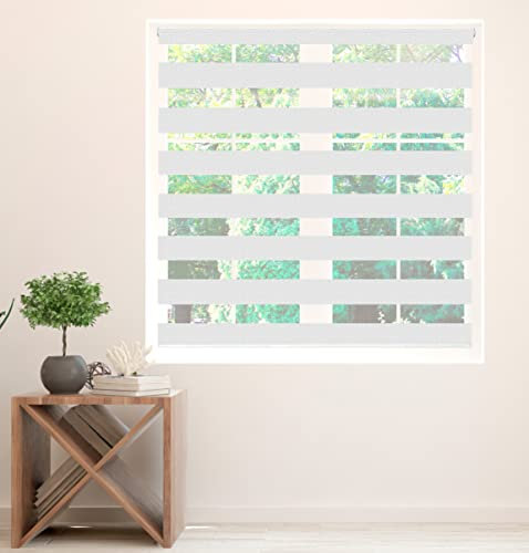 Zebra Blind Day and Night Roller Blind Aluminium Frame Dual Layer Fabric Modern Window Blind Easy to Install Easy Clean Privacy Living Room Kitchen Bedroom Bathroom 155 cm Drop (White, 45cm Width)
