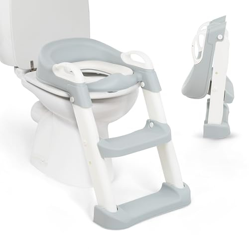 KikkaBoo Riduttore WC bambini con scaletta LEA, Educatore da toilette, Pieghevole e regolabile, Design anatomico, Imbottitura morbida rimovibile, Maniglie, Antiscivolo, 18+ mesi, Grigio