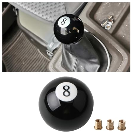 JNNJ Kugelkopf-Schaltknauf, Auto-Schaltknauf Mit 3 Adaptern Universal, Schwarzer 8-Kugel-Billard-Acryl-Schalthebelknauf, Für Die Meisten Manuelles Auto Schaltgetriebe
