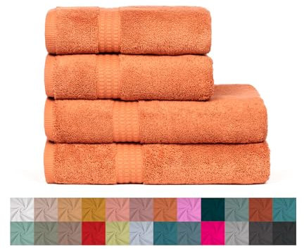 TRAMAS+ Juego de Toallas Premium 700gr de 4 Piezas, 100% Algodón, 2 Toallas de Mano 50x100 cm y 2 Toallas de baño de 70x140cm, Extra Suaves, Secado Rápido, Alta Absorción - Mandarina