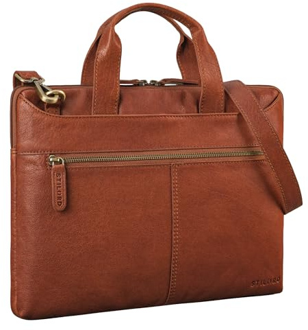 STILORD Ross Vintage Sacoche Ordinateur 14 Pouces Homme Cuir Véritable Étroit Housse Ordinateur Cuir Femme Serviette pour Travail Business Voyage Couleur:maraska - Marron