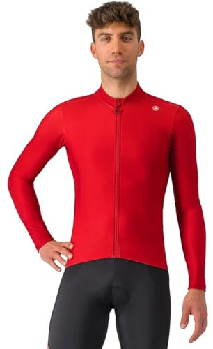 CASTELLI Men’s Espresso Thermal Jersey, Long Sleeve Full Zip Up Fleece Lined Jersey for Road & Gravel Cycling and Biking, Rich Red, Medium