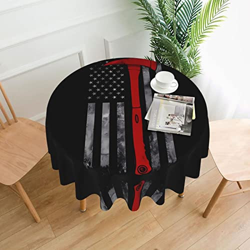 PHAYAH Firefighter Axe Red Line Flag Round Decorative Tablecloth 60in, Farmhouse Holiday Party Round Tablecloth Living Room Kitchen Decorations