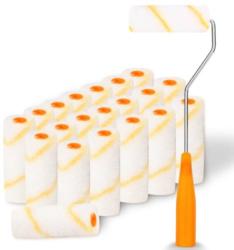 20 Stücke Farbroller Set, Farbroller Klein 10cm, Profi Farbwalze, Lackrollen für lacke, Mikrofaser Farbroller mit Griff 4 Zoll, für Wände, Türen, Böden, Decken