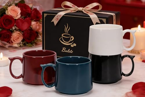 Bulete Coffee Mugs Gift Set of 4, Large 19 oz Stackable Ceramic Coffee Mug, Coffee Cups with Large Handle for Latte, Cappuccino, Milk, Dishwasher & Microwave Safe, Ideal for Men, Women - Multicolor