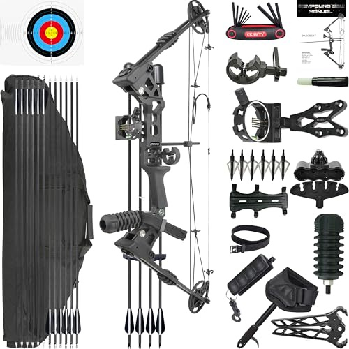 CENWTY Bågskytte Compoundbåge Set 20-70 LBS, Draglängd 24”-30”, upp till IBO 320 fps, Jakt Compoundbåge med alla tillbehör för bågskytte jakt målskytte övning