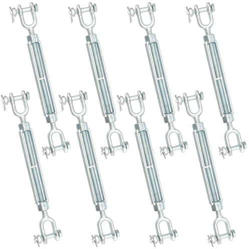 GINLANK 8 PCS 1/4 Inch M6 Turnbuckle, 304 Stainless Steel Turnbuckles,1200lbs Working Load Limit,Heavy Duty Jaw and Jaw Turnbuckle Tensioner for Wire Cables Chain, Sun Shade Tent, Deck