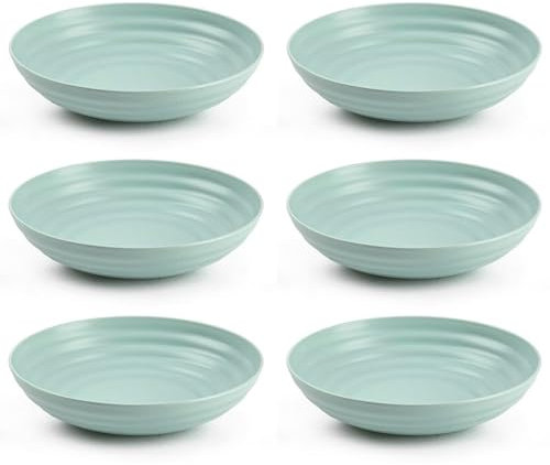 Acan Tradineur - Pack de 6 platos hondos de plástico, reutilizables y reciclables, aptos para uso alimentario, microondas y congelador, fabricados en España (Verde pastel - 19 x 4,5 cm - 750 ml)