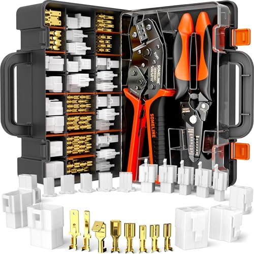 SOMELINE Automotive Electrical Wire Connectors Crimping Tool Kit 0.25-2.5mm², with 2.8/6.3mm 2 3 4 6 9 Pin Cable Plug and Spade Connectors Crimping Pliers, Wire Strippers, for Car, Motorcycle, Boats