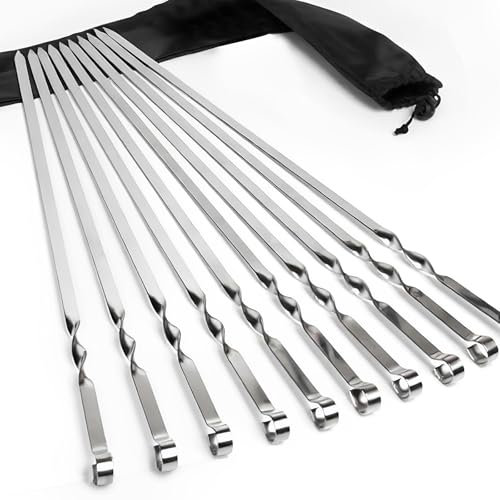 GXFCING 10 Pezzi Spiedini Acciaio Inox Per Barbecue, Spiedini di Carne Lunghi 55 cm, Spiedini per BBQ Riutilizzabili, Accessori Barbecue per Grigliatura Carne Verdure Kabob